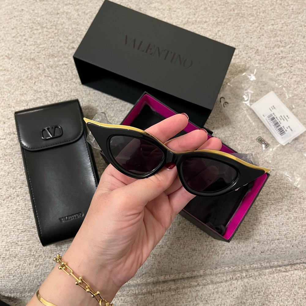 Authentic Valentino Black and Gold Cat-Eye Sunglasses